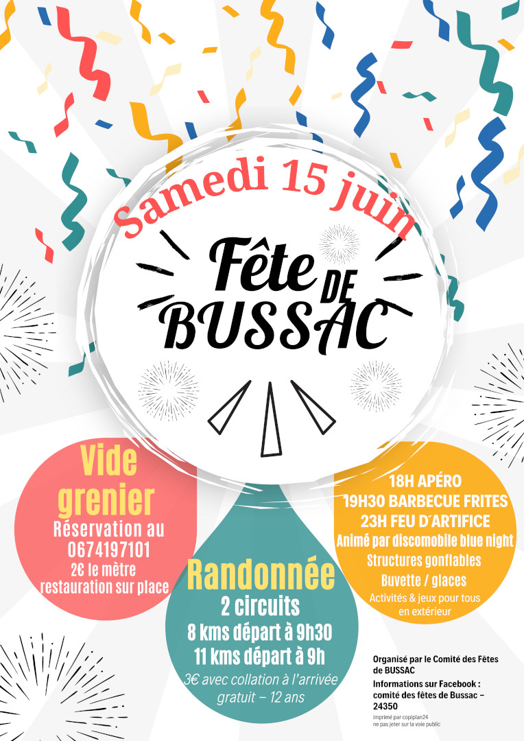 Fête de Bussac – Samedi 15 Juin 2024