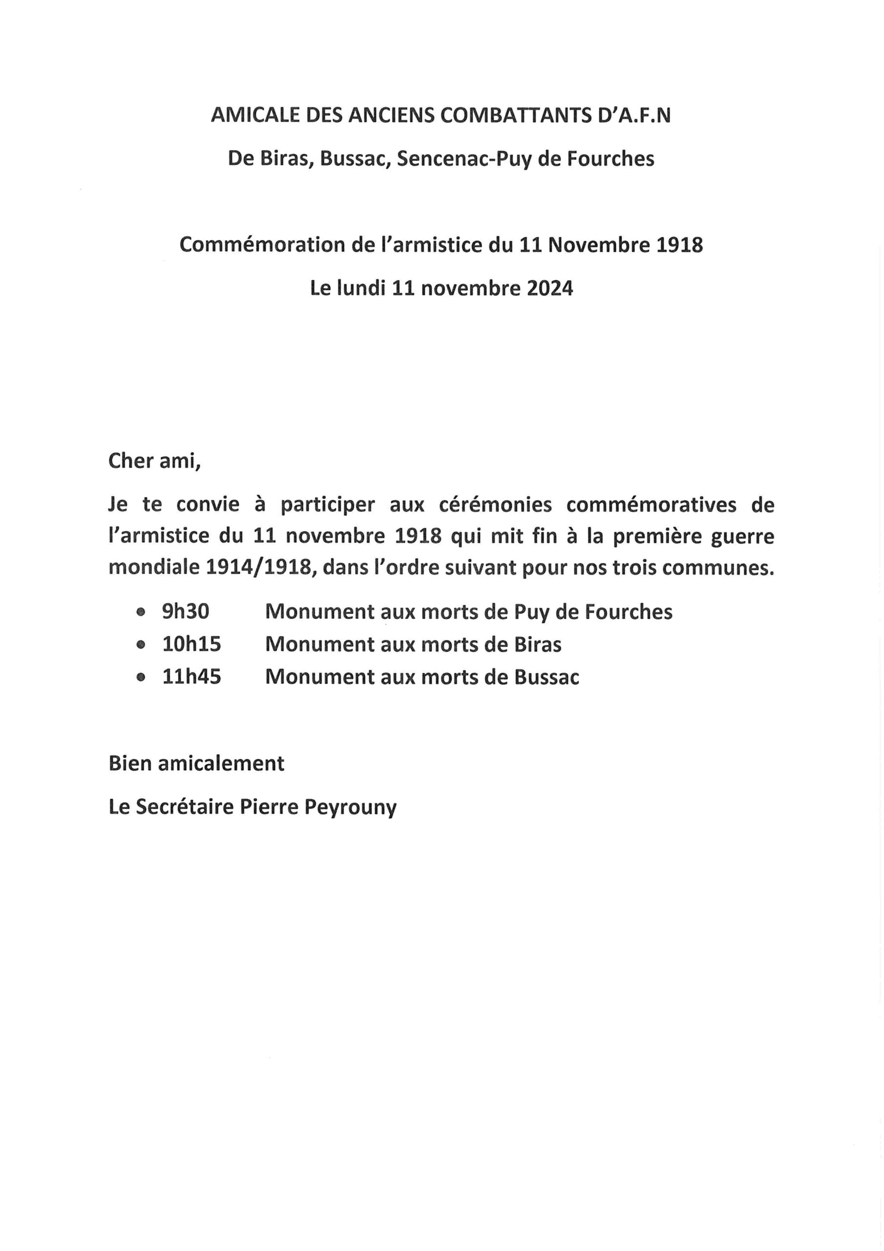 Commémoration du 11 novembre 2024